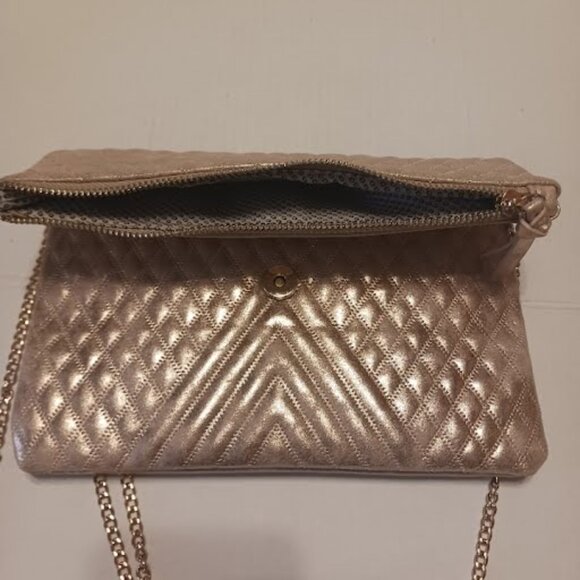 MADISON WEST Carly Crossbody Rose-gold Metallic Foldover Bag Clutch, Used - Picture 6 of 11